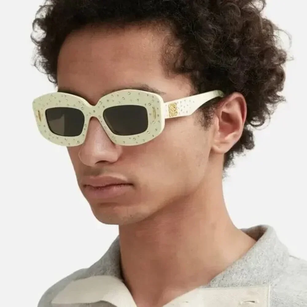 Loewe Men Sunglasses Crystal White Brown Rectangle LW4114IS 25E NEW AUTHENTIC